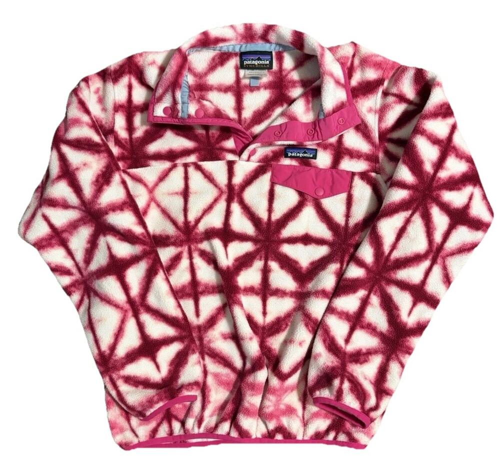 Patagonia Synchilla Snap T Fleece Pink Shibori Tie Dye Pullover Womens Small